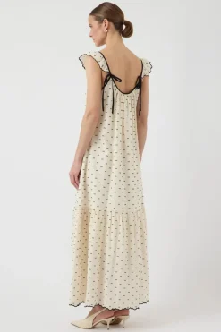 Clearance YAS dobby Sl Ankle Dress 4693522 Gardenia Black Dobby Dots