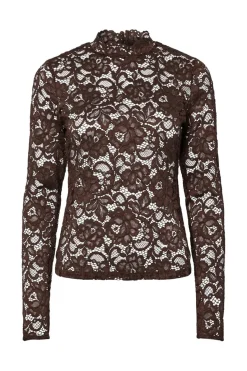 New YAS lacey Ls Lace Top 5090995 Chocolate Brown