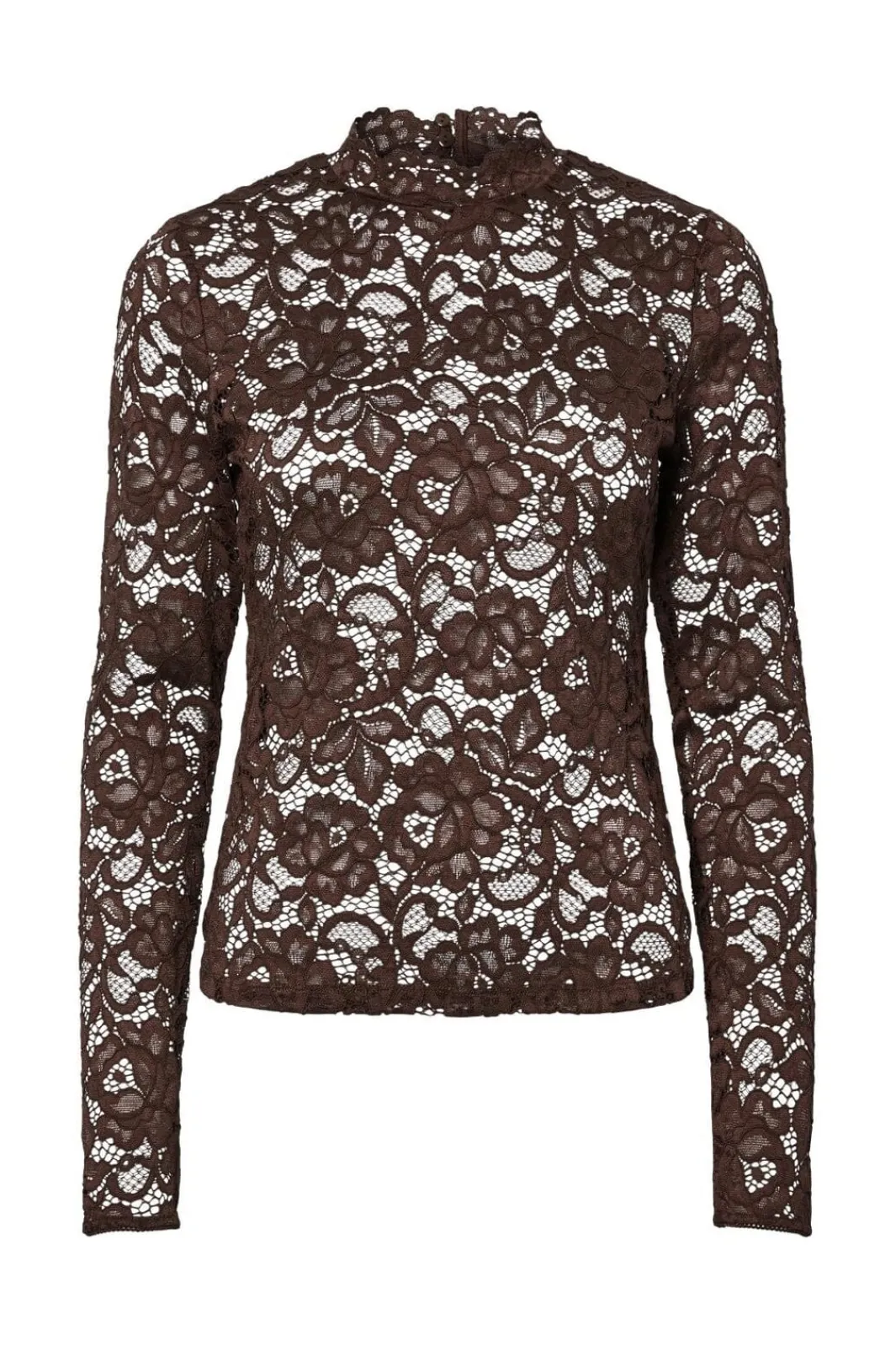 New YAS lacey Ls Lace Top 5090995 Chocolate Brown