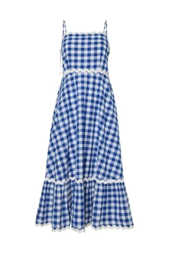 New YAS lura Strap Long Dress 4923296 Star White Blue Checks