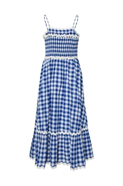 New YAS lura Strap Long Dress 4923296 Star White Blue Checks