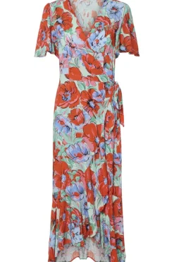 Hot YAS sirima Ss Wrap Long Dress 4778124 Cherry Tomato Sirima Aop