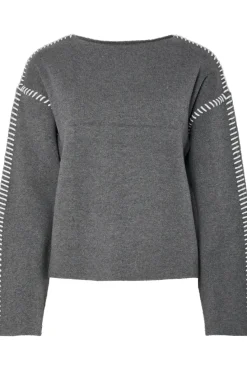 New YAS stitcha Ls Knit Pullover 4841745 Medium Grey Melange Birch Stitches