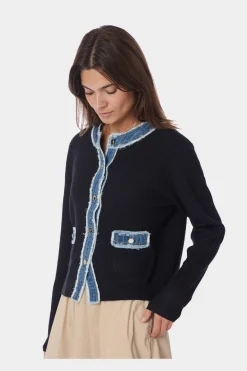Clearance Neo Noir Zelma Knit Denim Cardigan 167245 141